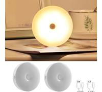 MODOAO Mini luz nocturna LED, mini luz táctil inalámbrica recargable para pared, paquete de 2 luces blancas cálidas regulables para interiores, para escaleras, sala de estar, baño, pasillos, armario,