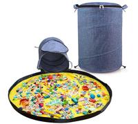 Modojuny Bolsa de Juguetes para Niños con Alfombra de Juegos y Cremalleras, Almacenamiento Juguetes para Bloques de Construcción, Coches, Muñecas y Otros - Azul