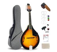 ModouString Instrumento musical de mandolina estilo A, mandolina acústica para profesionales y principiantes, 8 cuerdas, tilo con bolsa, pastilla y accesorios Sunburst