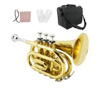 ModouString Trompeta de bolsillo con funda, boquilla, paño de limpieza, instrumentos musicales de latón para estudiantes y principiantes (dorado)
