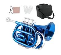 ModouString - Trompeta de bolsillo con funda, boquilla, paño de limpieza, instrumentos musicales de latón para estudiantes y principiantes (azul), guanyue-062-lan