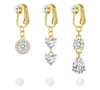 MODRSA 3 piercings falsos para ombligo para mujer, acero inoxidable, sin perforación, joyería para ombligo, barra de ombligo dorada y plateada con corazón redondo CZ para fiesta en la playa, Acero
