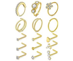 MODRSA Anillos de nariz para mujer, anillos de nariz de acero inoxidable, anillos de nariz de plata, anillos de nariz de calibre 20, Metal, Acero inoxidable