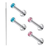 MODRSA Piercing de titanio sin rosca para labio de 20 g, barra de labio para parte inferior plana, hélice, tragus, joyería para mujer, Acero inoxidable