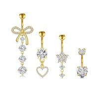 MODRSA Piercing Ombligo Oro 14G Acero Inoxidable Piercing Ombligo Oro Mujer Colgante CZ Diamante Piercing Ombligo CZ Brillante Piercing Vientre Barra Banana 10MM