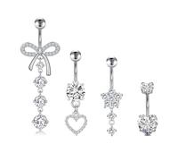 MODRSA Piercing Ombligo Plata 14G Acero Inoxidable Piercing Ombligo Mujer Colgante CZ Diamante, Piercing Ombligo CZ Brillante Piercing Vientre Barra Banana 10MM