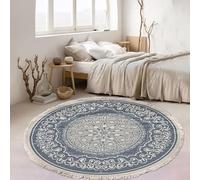 MODRYER Alfombra De Área Estilo Granja, Alfombra Circular Antideslizante Estampada con Borlas para Comedor Cuarto Infantil Entrada, Decoración del Hogar Estilo Boho,60cm/23.6in-J