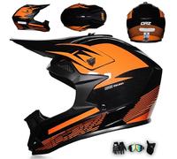 MODRYER Casco De Motocross Casco MTB Jóvenes Adultos Casco Integral Moto con Gafas Máscara Guantes, Hombre Mujer Casco Descenso para MX Enduro Quad ATV Off Road BMX Scooter,Orange-M