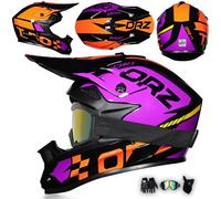 MODRYER Casco De Motocross Casco MTB Jóvenes Adultos Casco Integral Moto con Gafas Máscara Guantes, Hombre Mujer Casco Descenso para MX Enduro Quad ATV Off Road BMX Scooter,Purple-S