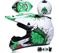 MODRYER Casco Moto Hombre Mujer Casco Integral con Visera Casco De Motocross Juvenil Adultos Cascos para ATV Downhill Off Road Quad Enduro Scooters Cruceros, con Gafas Guantes,Green-S/52~53cm