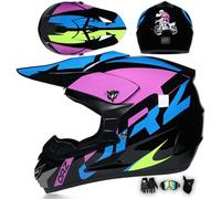MODRYER Casco Moto Hombre Mujer Casco Integral con Visera Casco De Motocross Juvenil Adultos Cascos para ATV Downhill Off Road Quad Enduro Scooters Cruceros, con Gafas Guantes,Pink-M/54~55cm
