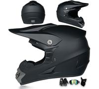 MODRYER Casco Motocross Hombre Mujer Casco Integral De Moto ECE Casco Cross para ATV Bicicleta Off Road Downhill Eduro Quad BMX MTB Jóvenes Adultos Casco De Descenso, con Gafas Guantes,Black~3-L