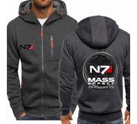 MODRYER Chaqueta con Capucha para Hombre para Mass Effect N7 Sudaderas con Capucha Abrigo Deportivo A Prueba De Viento Chaqueta Softshell Sudaderas Chaquetas Cortavientos,Grey-XL