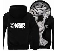 MODRYER Chaqueta Polar para Hombre Sudaderas con Capucha Linkin Park Chaquetas Softshell A Prueba De Viento Sudadera con Capucha Cálida De Invierno Abrigo Grueso Térmico,Black-S