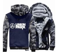 MODRYER Chaqueta Polar para Hombre Sudaderas con Capucha Linkin Park Chaquetas Softshell A Prueba De Viento Sudadera con Capucha Cálida De Invierno Abrigo Grueso Térmico,Grey-S