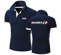 MODRYER Polos para Hombre para Mass Effect N7 Camiseta Informal Ligera Que Absorbe La Humedad Transpirable De Secado Rápido Golf Manga Corta Gimnasio Camisetas Deportivas,Blue-S
