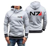 MODRYER Sudadera con Capucha De Vellón para Hombre para Mass Effect N7 Hoodies Gruesa Cálida Sudadera con Cremallera Deportiva De Moda Suéter con Logotipo del Club Y Capucha,Grey-3XL