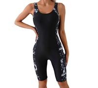 MODSGUE Bañador para mujer deportivo con copas para el abdomen, traje de baño de una pieza con cuello en U, traje de baño con base en las piernas, efecto moldeador, color negro, Negro , L