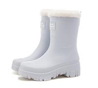 MODSGUE Botas de agua de invierno forradas para mujer, cálidas, botas de lluvia de invierno, impermeables, cómodas, antideslizantes, para jardín, básicas, modernas, botas de lluvia, azul, 39 EU