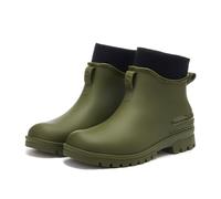 MODSGUE Botas de agua para mujer, botas de lluvia de media altura, botines resistentes al agua, botines de jardín, monocolor, cómodas, con suela antideslizante, Verde militar., 38 EU