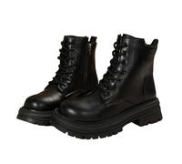 MODSGUE Botas de combate para mujer con cordones, botas de combate, botas de senderismo, con cremallera, tacón de bloque, tácticas, militares, de invierno, plataforma, zapatos de seguridad, Negro