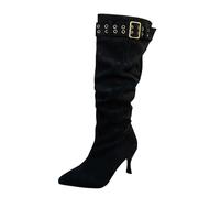 MODSGUE Botas de invierno para mujer, de ante de tacón alto, botas largas con muslos, cómodas, botas de invierno, elegantes, básicas, de una sola marca, Negro , 42 EU