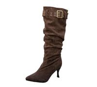 MODSGUE Botas de invierno para mujer, de ante de tacón alto, botas largas con muslos, cómodas, botas de invierno, elegantes, básicas, de una sola marca, café, 38 EU