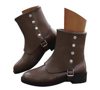 MODSGUE Botas Mujer Cómodo Ante Corto Elegante Tacón Botas Occidentales Cómodas Básicas de Verano Botas de Mujer Punta Redonda Alta Color Sólido Botas Occidentales, café, 36 EU