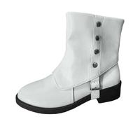 MODSGUE Botas Mujer Cómodo Ante Corto Elegante Tacón Botas Occidentales Cómodas Básicas de Verano Botas de Mujer Punta Redonda Alta Color Sólido Botas Occidentales, Blanco, 41 EU
