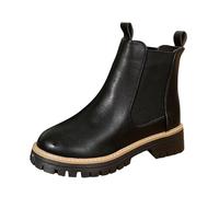 MODSGUE Botines Chelsea para mujer con punta cuadrada, cómodos, modernos, de tacón bajo, suela antideslizante, para invierno, otoño, Negro , 38 EU
