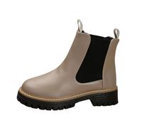 MODSGUE Botines Chelsea para mujer con punta cuadrada, cómodos, modernos, de tacón bajo, suela antideslizante, para invierno, otoño, caqui, 38 EU