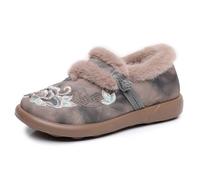 MODSGUE Botines de invierno con flores bordadas chinas, zapatillas de invierno para exteriores, forradas, zapatos de invierno de felpa con espuma viscoelástica, gris, 40 EU