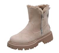 MODSGUE Botines de mujer forrados elegantes - botas de montar de ante para mujer con cremallera lateral cómodas botas cortas de felpa con botas gruesas de cuero sintético, beige, 36 EU