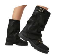MODSGUE Botines Mujer Botines Botines Redondos Mocasines Bajos Botas con Hebilla Botas casuales de cuero Botas occidentales con hebilla Botas cortas de invierno, Negro , 42 EU