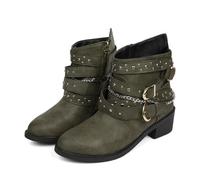 MODSGUE Botines para mujer, botas de motorista, botas de combate, estilo vintage, botas de motorista, retro, de caña corta, con tacón de bloque, botas occidentales, para tiempo libre, básicas, estilo