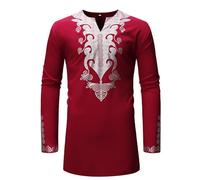 MODSGUE Caftán para hombres hombres túnica musulmana Oriente Medio Caftán Camisas musulmanas,árabe islámico Abaya manga larga camisas bronceadoras vestidos étnicos túnica ropa de oración, rojo, S