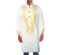 MODSGUE Caftán para hombres hombres túnica musulmana Oriente Medio Caftán camisas musulmanas,vestidos étnicos túnica ropa de oración árabe islámica abaya manga larga camisas bronceadoras, Blanco, XXL