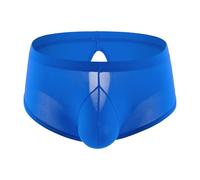 MODSGUE Calzoncillos bóxer para hombre, delgados, de seda de hielo, ropa interior con bolsillo a granel, sexy, transparente, transpirable, calzoncillos personalizados con agujeros, azul, S