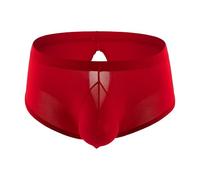 MODSGUE Calzoncillos bóxer para hombre, delgados, de seda de hielo, ropa interior con bolsillo a granel, sexy, transparente, transpirable, calzoncillos personalizados con agujeros, rojo, L