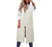 MODSGUE Chaleco de plumas para mujer, chaleco acolchado ligero de color liso, chaqueta con capucha, abrigo de invierno negro, chaleco largo con capucha, chaleco acolchado de invierno, Blanco, XL