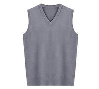MODSGUE Chaleco de punto sin mangas para hombre, chaleco de traje, informal, cuello en V, monocolor, básico, sin mangas, para hombres, gris, XL