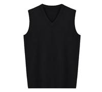 MODSGUE Chaleco de punto sin mangas para hombre, chaleco de traje, informal, cuello en V, monocolor, básico, sin mangas, para hombres, marine, L