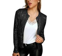 MODSGUE Chaqueta brillante para mujer, color dorado, para carnaval, con lentejuelas, chaqueta bomber, cárdigan de fiesta, club, metálico, chaqueta abierta, manga larga, bolero, fina, sin botones