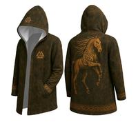 MODSGUE Chaqueta de invierno vikingo de forro polar de cordero, cálida, con capucha, parka, tatuaje, estilo medieval, informal, mitología nórdica, capa de juego de rol para exteriores, con capucha