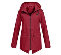 MODSGUE Chubasquero para mujer, impermeable, cortavientos, transpirable, parka básica con capucha, chaqueta ligera y fina, chaqueta de entretiempo para mujer, chaqueta de lluvia para festival, rojo, L