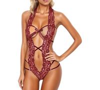 MODSGUE Conjunto de lencería sexy para mujer, de una pieza, hueca, divertida, monocolor, cómodo, básico, encaje, corpiño con agujero, ropa interior, color negro, RD2., XL