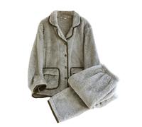 MODSGUE Conjunto de pijama largo para hombre, forro polar, franela suave, monocolor, cómodo, básico, ropa de dormir de dos piezas y pantalones de dormir, gris claro, M