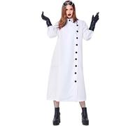 MODSGUE Disfraz de científico loco para mujer, disfraz de carnaval, Halloween, enfermera, bata con guantes de goma, juego de rol, disfraz de fiesta temática, carnaval, Blanco, S