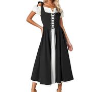 MODSGUE Disfraz medieval para mujer, vestido medieval con cadena de cabeza, corona de flores, orejas de elfo, falso cosplay, disfraz renacentista con mangas trompetas