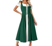 MODSGUE Disfraz medieval para mujer, vestido medieval con cadena de cabeza, corona de flores, orejas de elfo, falso cosplay, disfraz renacentista con mangas trompetas